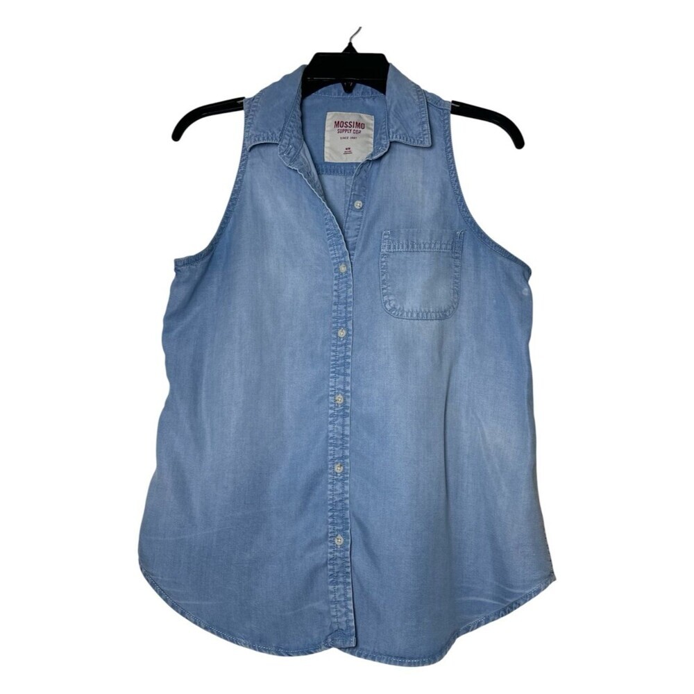 Mossimo Supply Co. 100% Lyocell Light Blue Sleeveless Chambray Slit Back Open M